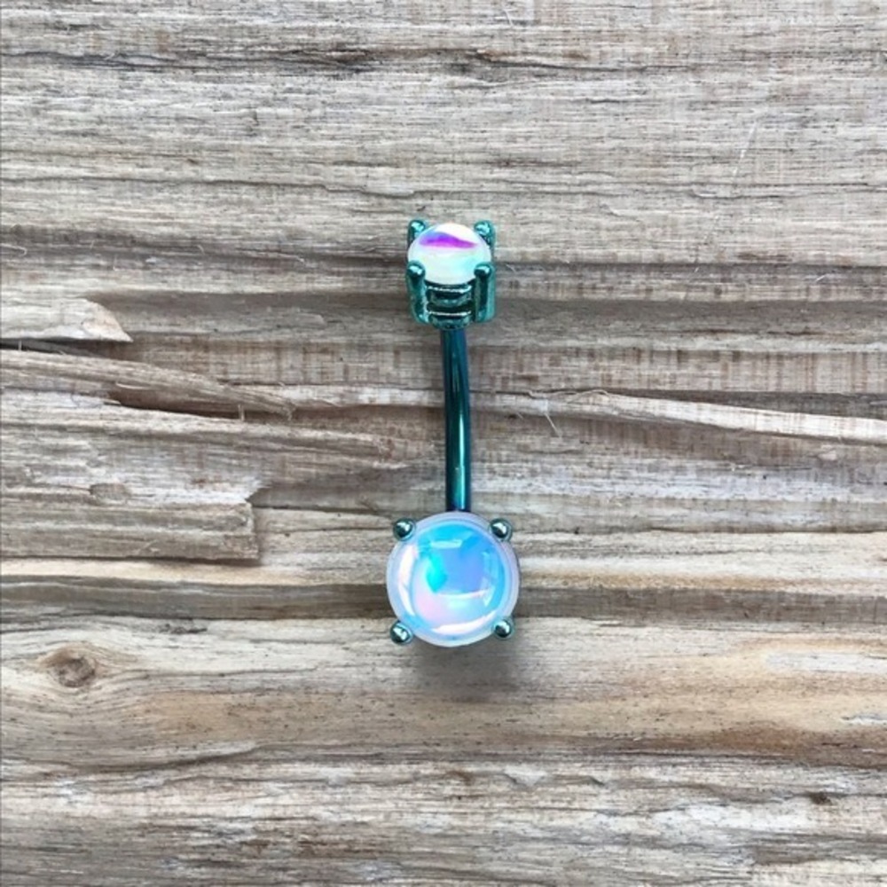 Teal Illuminating Prong Belly Button Ring